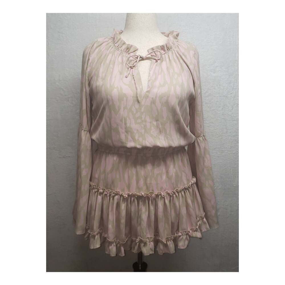 Buddy Love Pink Animal Print Zozo Ruffle Mini Dress M Boho Chic Festival Y2K